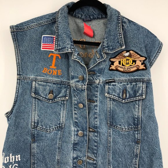 Harley-Davidson Blue & Yellow Classic Denim Vest | Made in USA - Picture 4 of 8